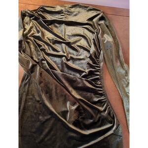 H&M Metallic Velvet Bodycon Dress Green Gold Sz L NWT Holiday Cocktail Knee